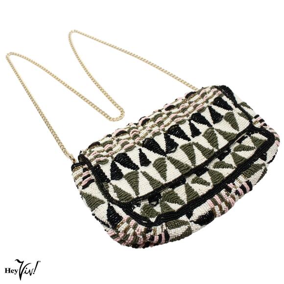 Zara Woman Beaded Crossbody Clutch Purse Long Chain Geometric 9"x6" - Hey Viv - Picture 1 of 6